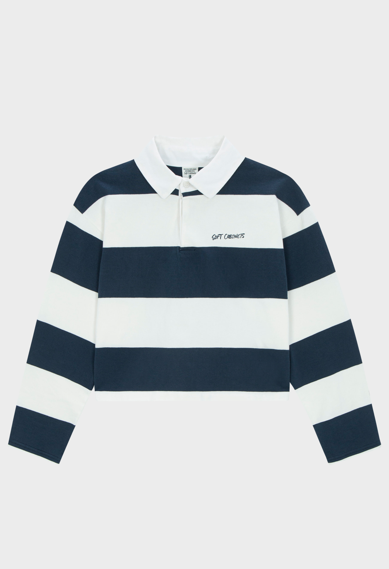 Stripe Cropped Rugby Shirt Navy